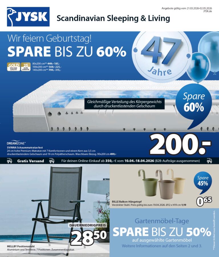 JYSK Prospekt 21.03.2026 – 02.05.2026